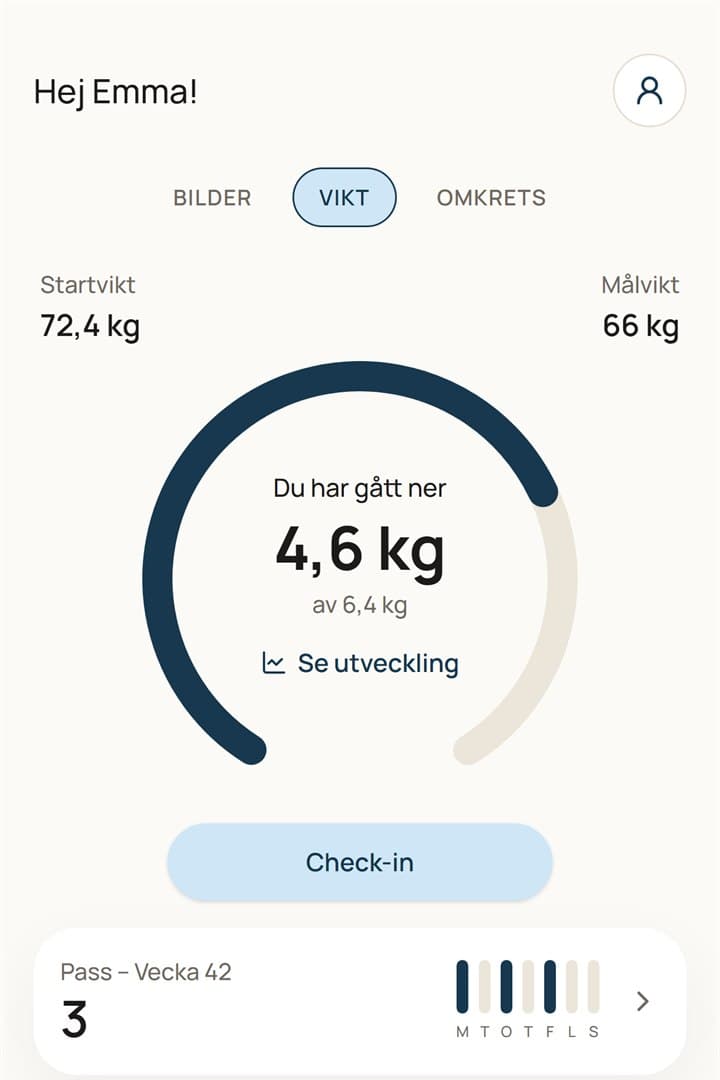 Possible klientapp med dagens träning, kost och check-in